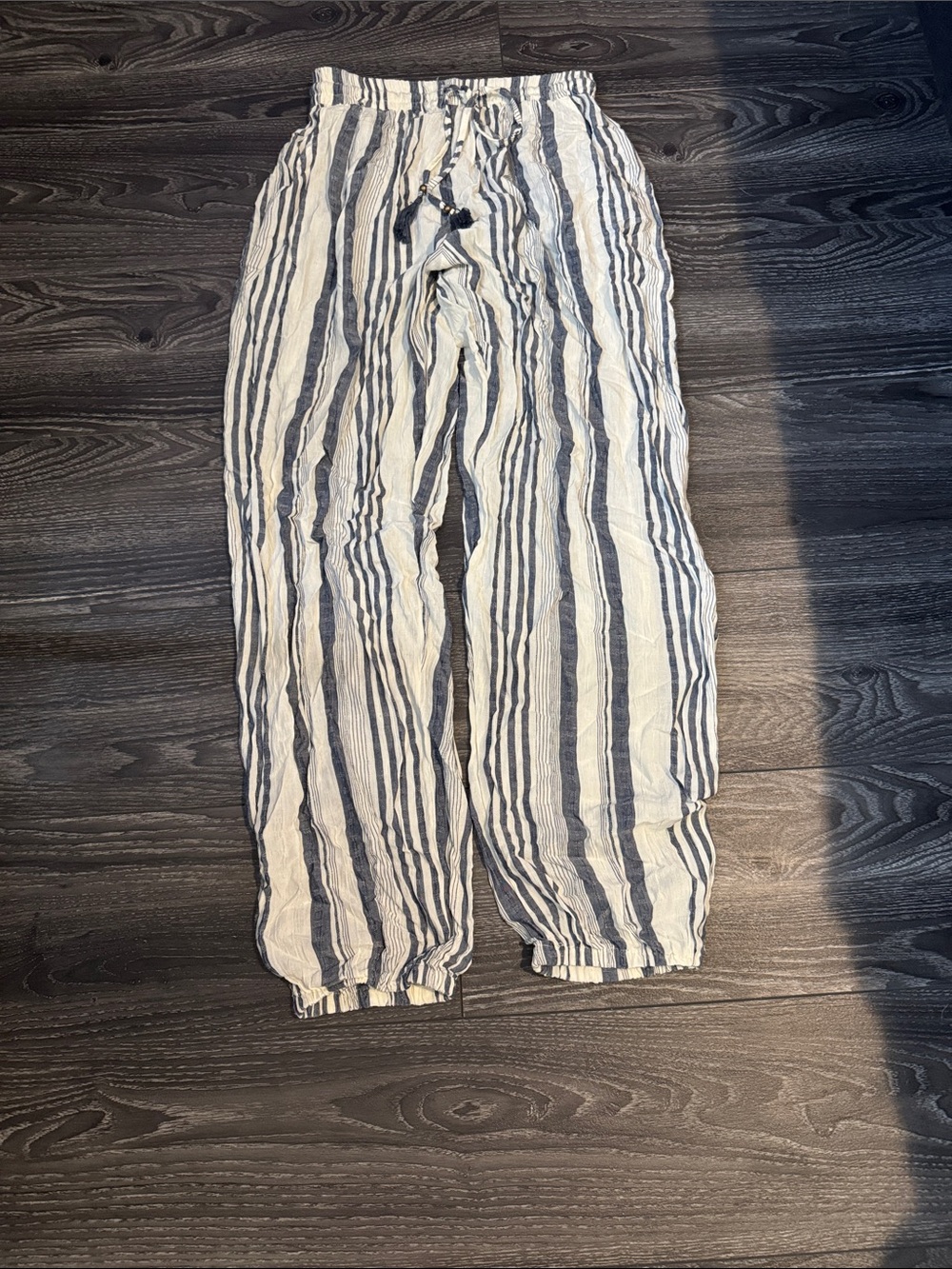 Angie women’s  Striped Drawstring Joggers - White & Blue
